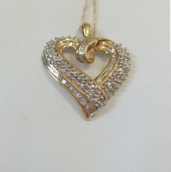10K Yellow Gold Diamond Heart Necklace - Picture 5 of 11